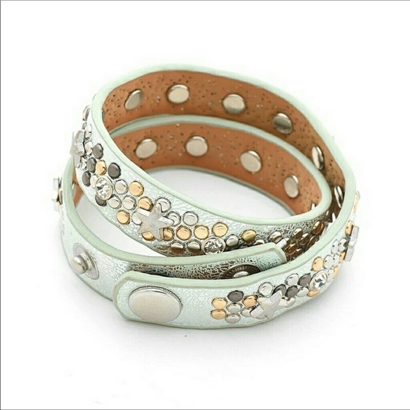 Leather Star Wrap Bracelet-Mint - Picture 1 of 5